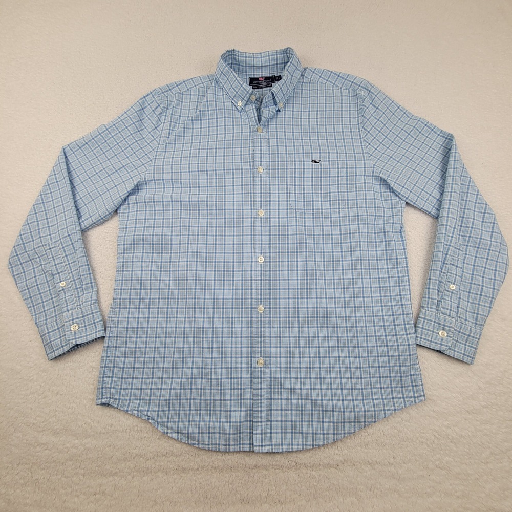Vineyard Vines Slim Fit Tucker Shirt Mens Large L Slim Fit Blue White Plaid Cott - Picture 2 of 7